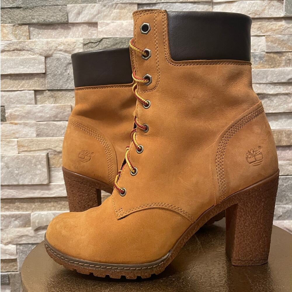 Timberland Lace-Up Heeled Boots | Wheat Nubuck, Stacked Heel, 7 - Picture 2 of 10